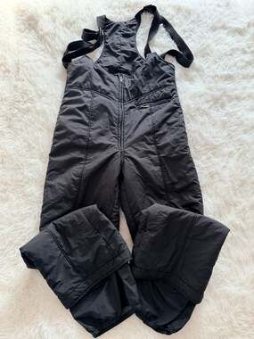 Vintage Herman's Women's Black Quilted Ski Bib Overalls Size Large Regular